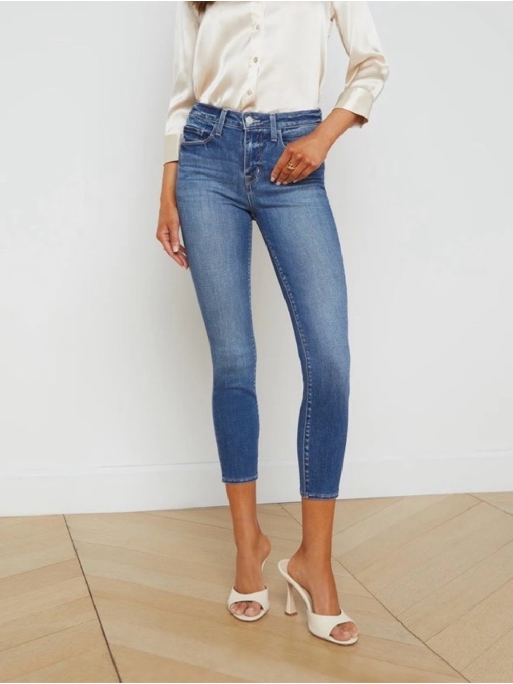 L'AGENCE Blue Cropped High-Rise Skinny Jeans